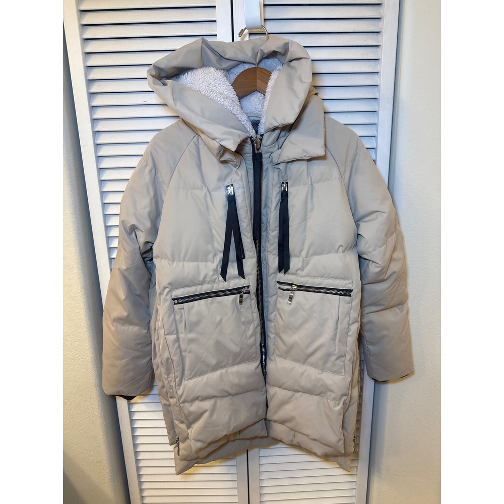 Orolay Thickened Down Jacket Beige Winter Parka Fleece Hood Puffer Coat Small
